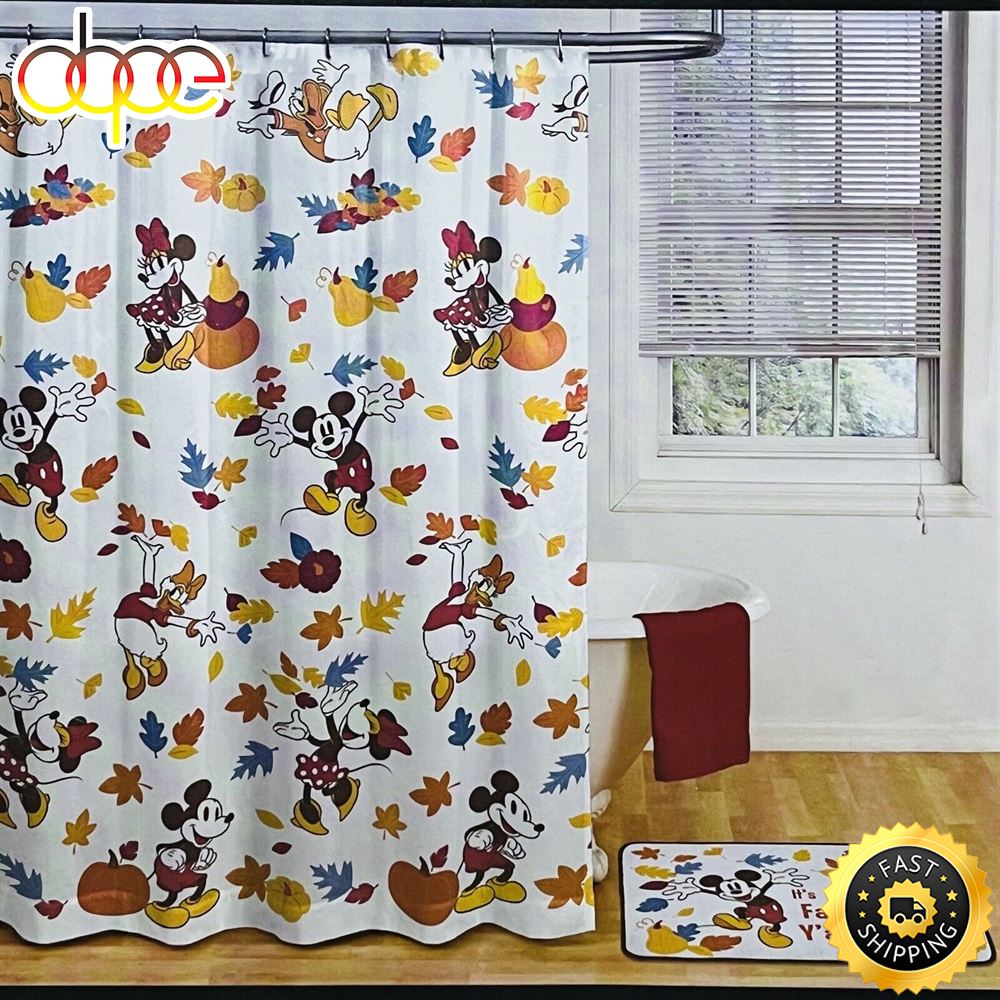 Disney Mickey Mouse 14 Piece Bath Set Shower Curtain Bath Rug Hooks Autumn Fall