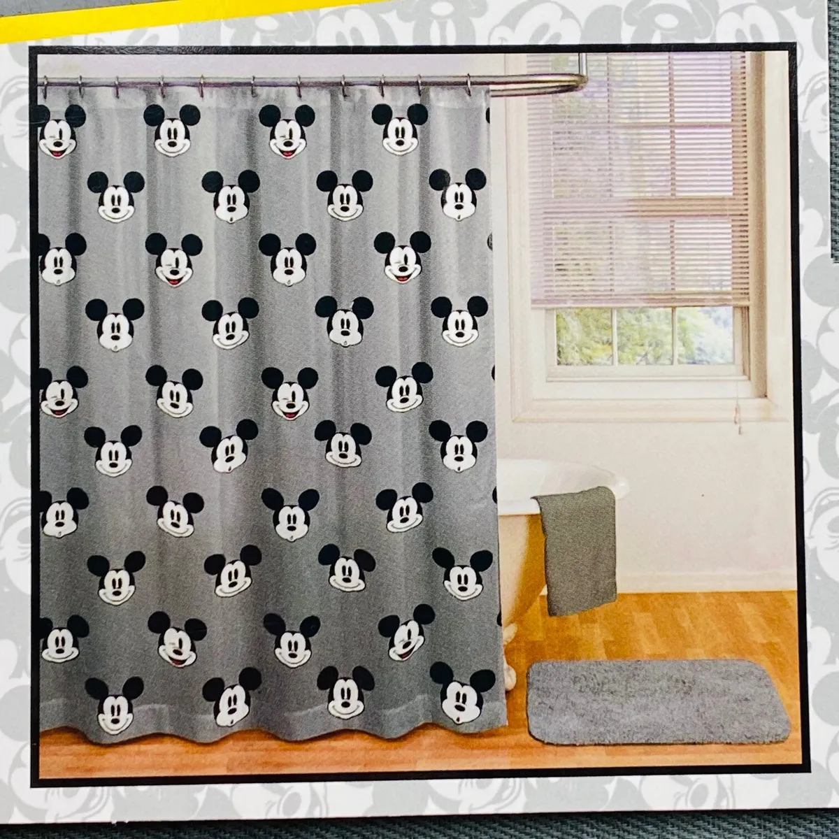 Disney Mickey Mouse Faces Gray Black And White 100 Cotton Shower Curtain