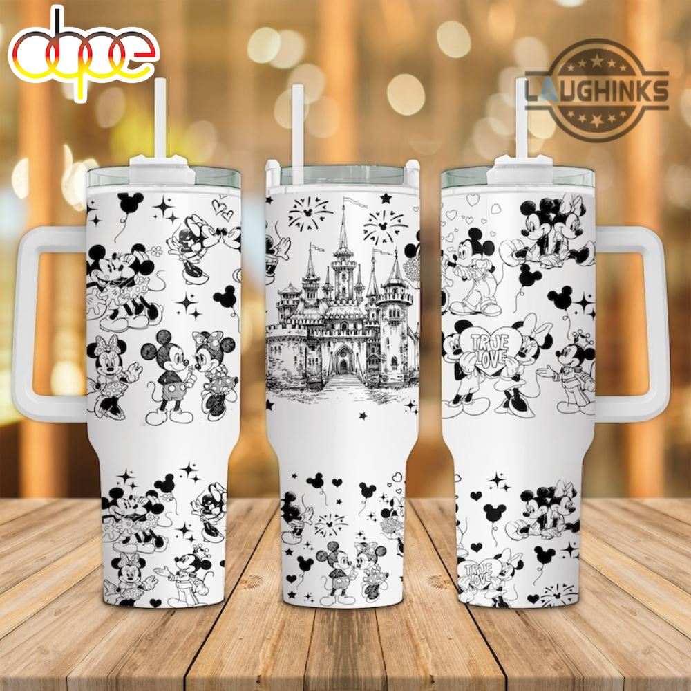 Disney Valentines Decor Stanley Cup 40 Oz Dupe Happy Valentines Day 40oz Quencher Tumbler Minnie And Mickey Mouse Magic Castle Disney Kingdom Gift For Couple