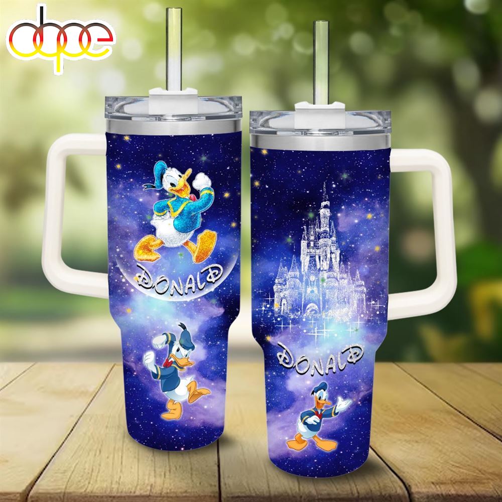Donald Duck Castle Glitter Pattern 40oz Tumbler With Handle And Straw Lid