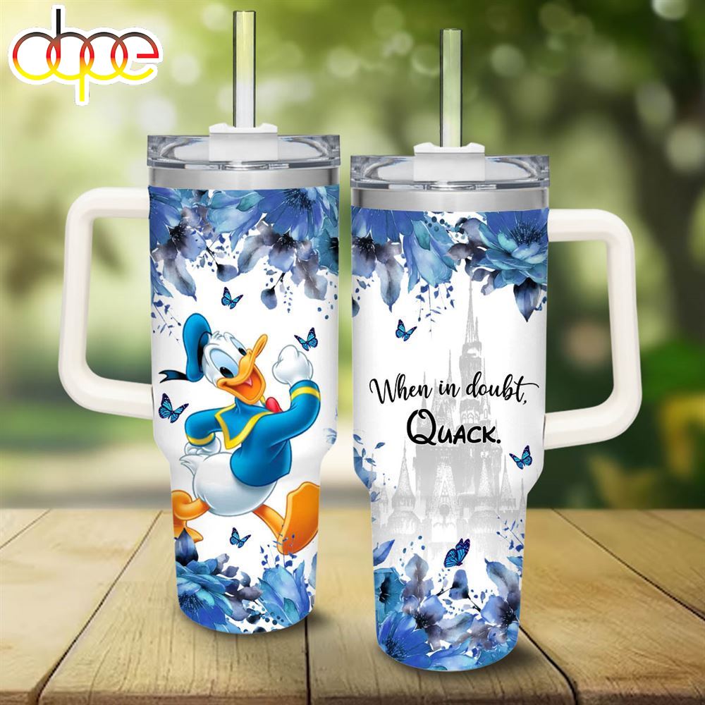 Donald Duck Flower Pattern 40oz Tumbler With Handle And Straw Lid