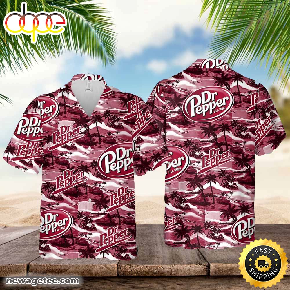 Drpepper Hawaiian Button Up Shirt Sea Island Pattern