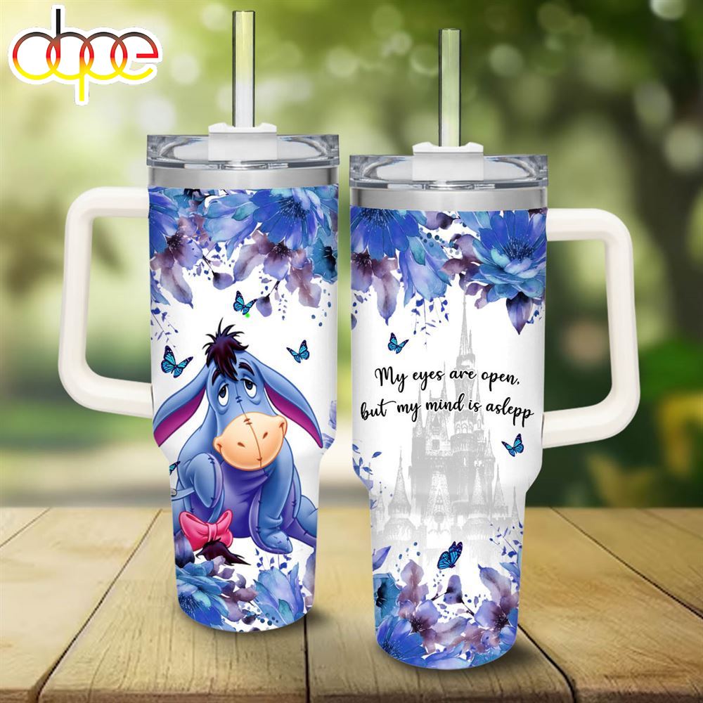 Eeyore Flower Pattern 40oz Tumbler With Handle And Straw Lid