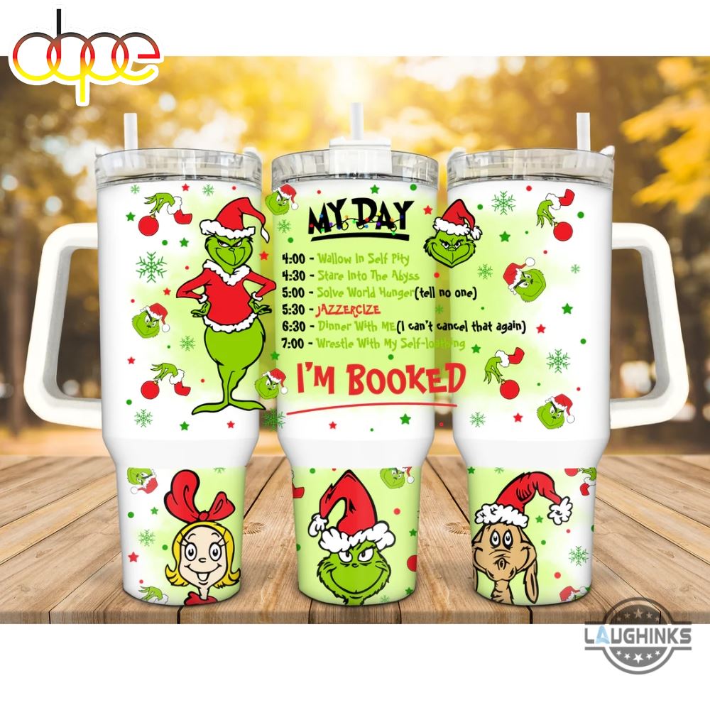 Grinch 40 Oz Tumbler Grinch My Day Im Booked 40Oz Stanley Dupe Cup Merry Grinchmas Stainless Steel Travel Mug With Handle Christmas Gift