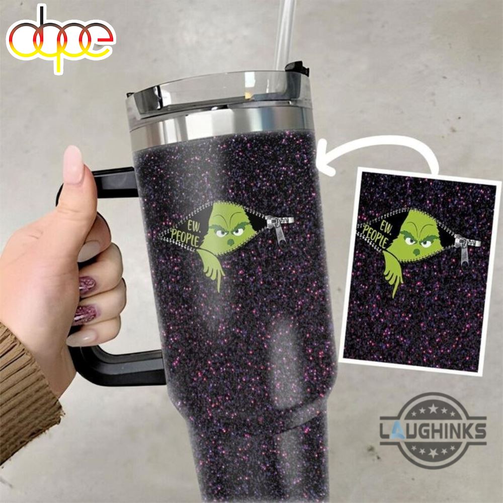 Grinch 40Oz Tumbler Black Faux Glitter Mean One Cups Ew People Stainless Steel Stanley Cup 40 Oz Xmas Travel Mugs Merry Grinchmas Gift