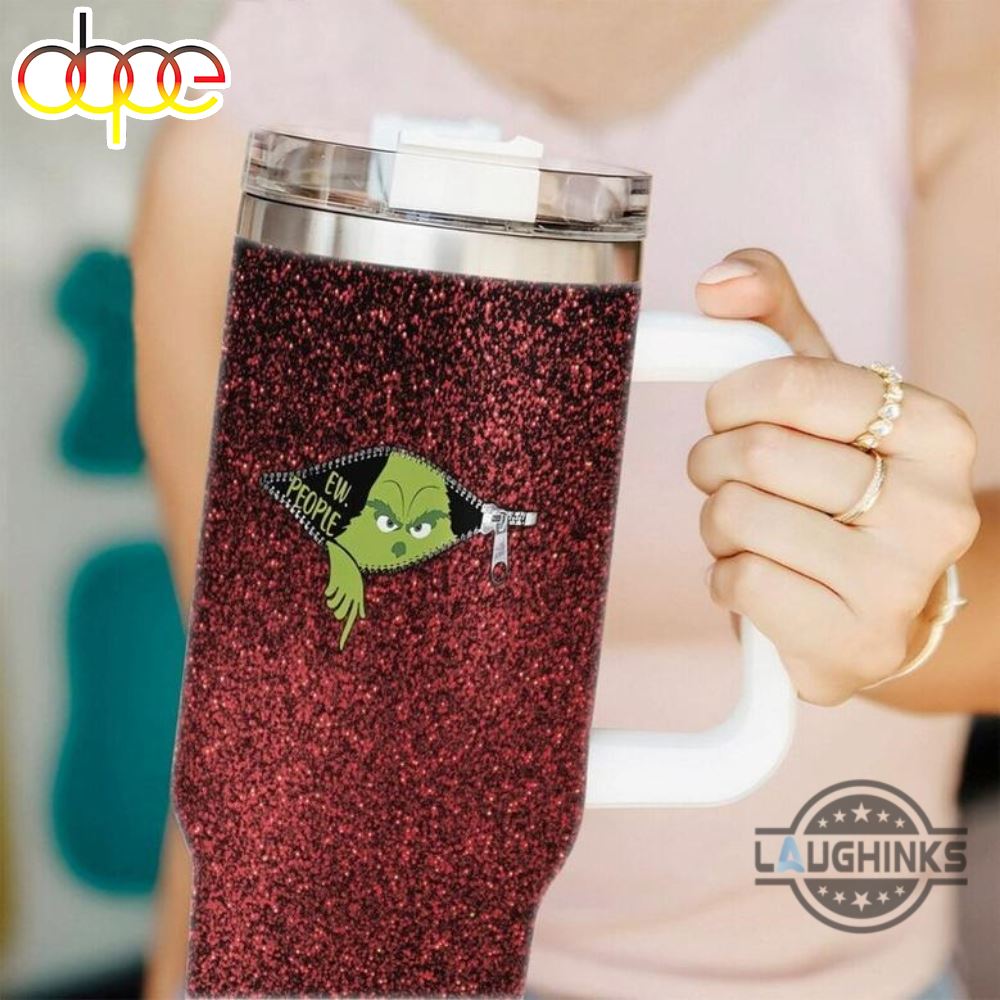 Grinch Christmas Tumbler Ew People Grinch Zipper Faux Gliiter Red Pattern 40Oz Cups Merry Grinchmas Stainless Steel Stanley Cup 40 Oz Xmas Travel Mugs