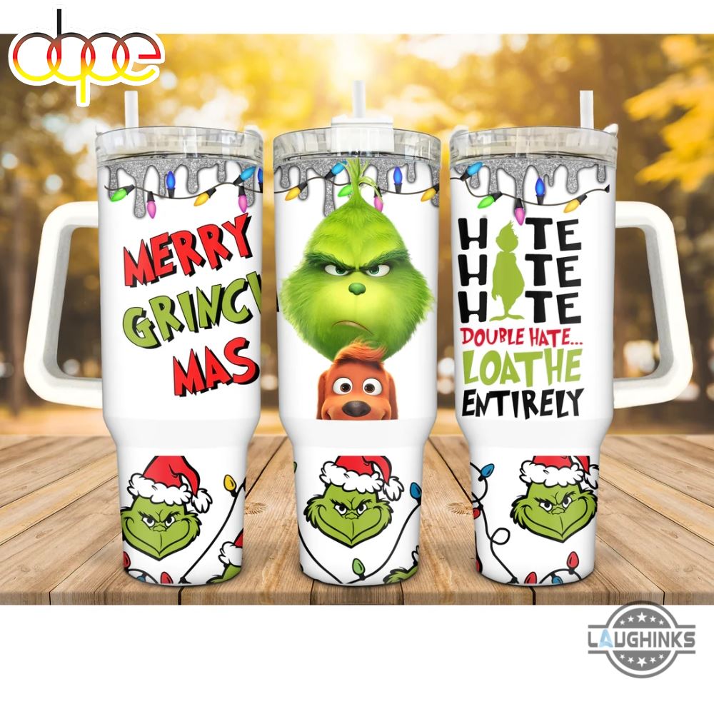 Grinch Stanley Cup 40Oz Merry Grinch Mas 40 Oz Stanley Dupe Stainless Steel Tumbler With Handle Grinchmas Gift Double Hate Loathe Entirely