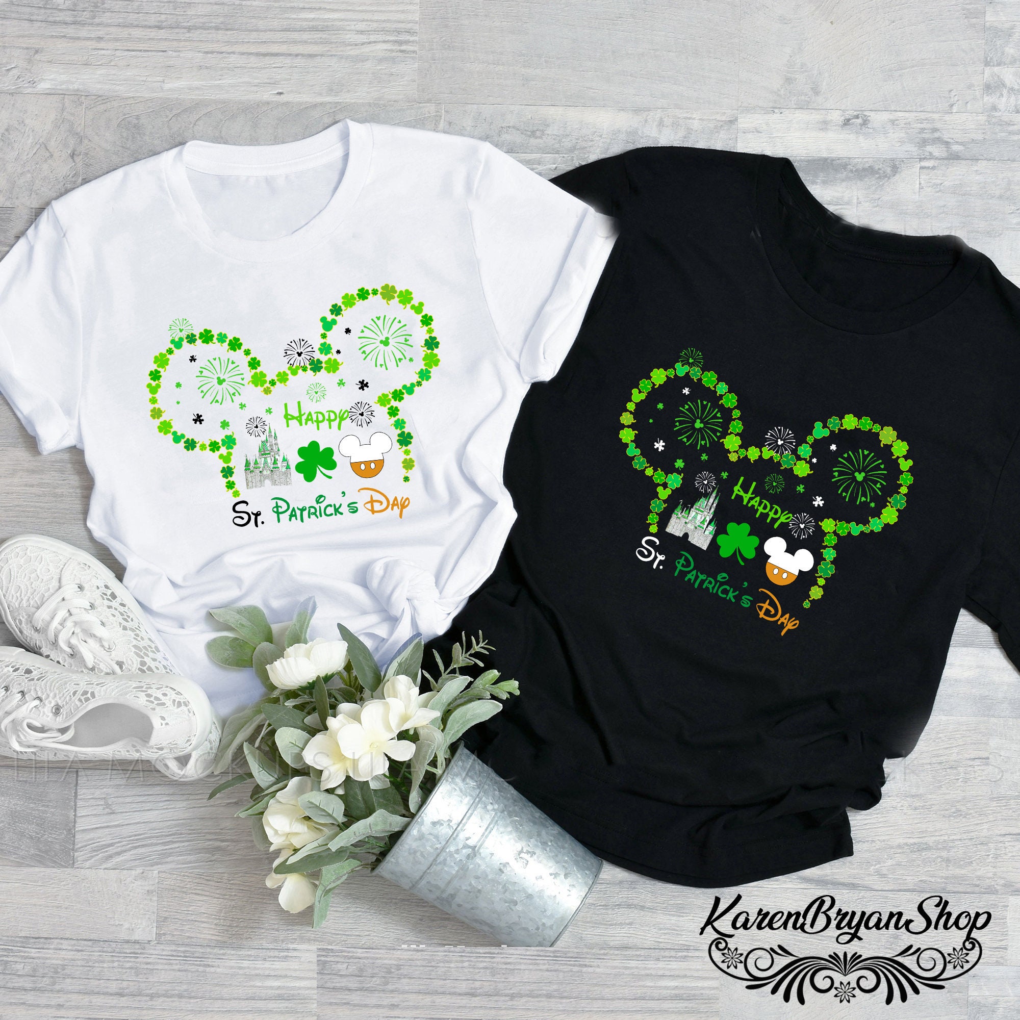 Happy St Patricks Day Mickey Minnie Shamrock Shirt