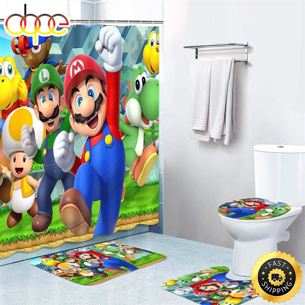 Happy Super Mario Thomas Mermaid Bathroom Set Shower Curtain Bath Mat Toilet Lid Cover