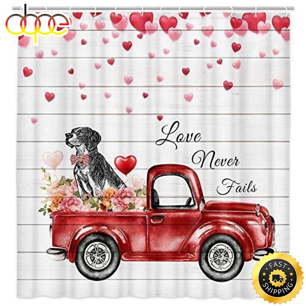 Happy Valentines Day Bathroom Decor Dogs On The Flower Car Shower Curtain Valentine Giftss