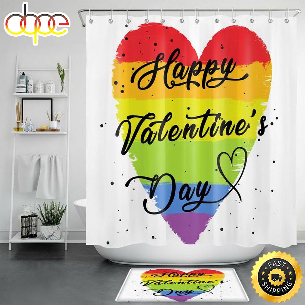Happy Valentines Day Lgbt Pride Shower Curtains Valentine Gift Lgbt Community Gift Bathroom Decoration