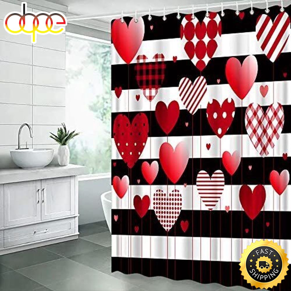 Happy Valentines Day Shower Curtain For Bathroom Valentine Heart Bath Curtains Loving