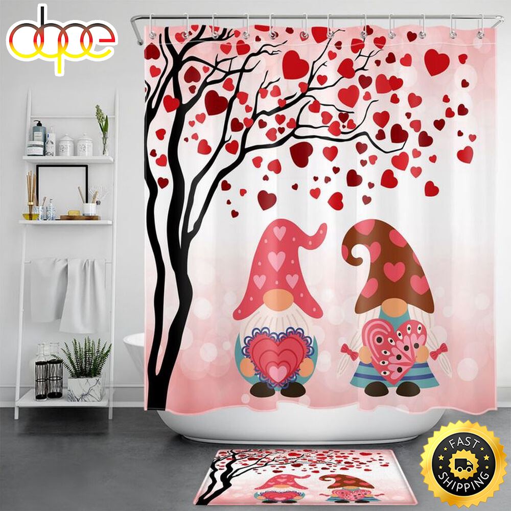 Happy Valentines Day Shower Curtain Heart Bathroom Decor Romantic Red Heart Bathroom Sets