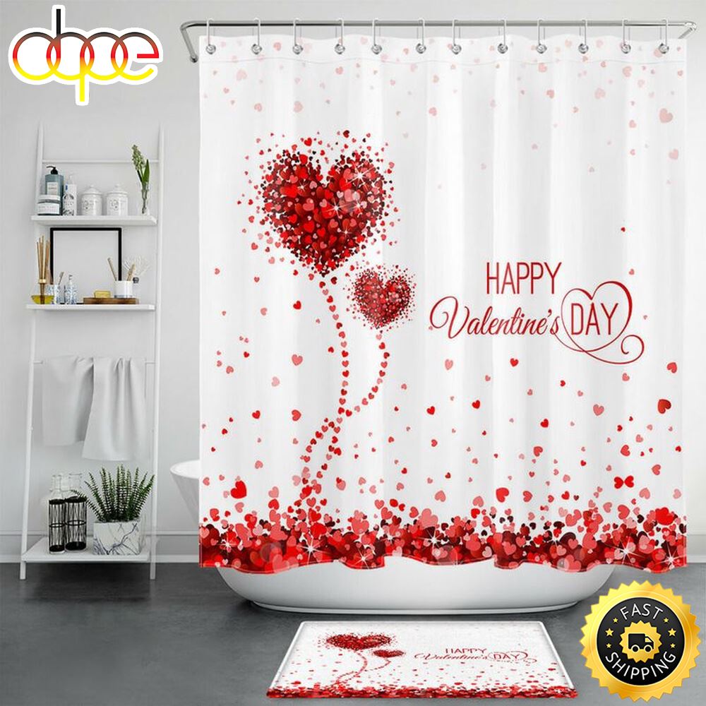 Happy Valentines Day Shower Curtains Valentine Hearts Curtains Bathroom Decor Valentines Day Decor