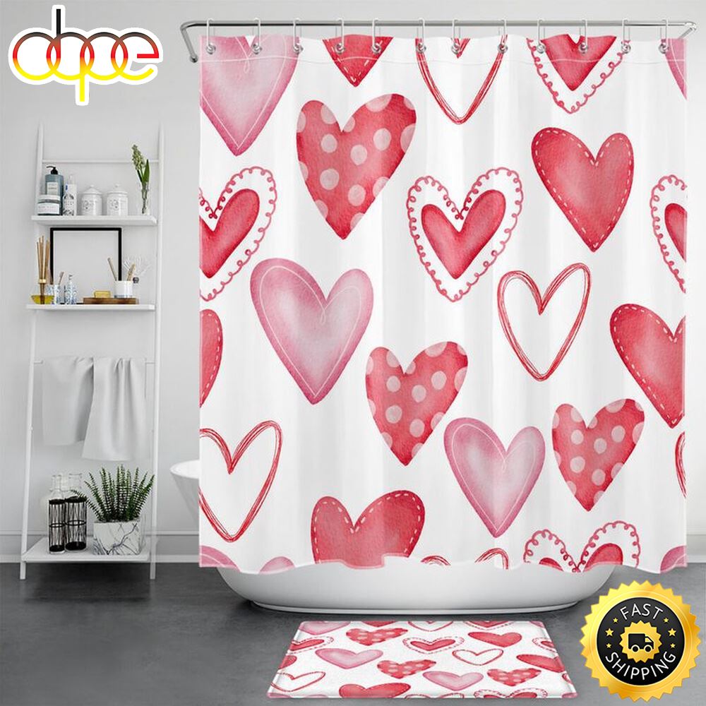 Hearts Pattern Shower Curtain Valentine Decor Happy Valentines Day Bathroom Decor Gift For Family
