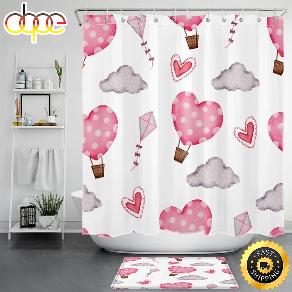 Hearts Shower Curtain Pink Shower Curtain Valentines Shower Curtain Bathroom Decoration Gift For Couples