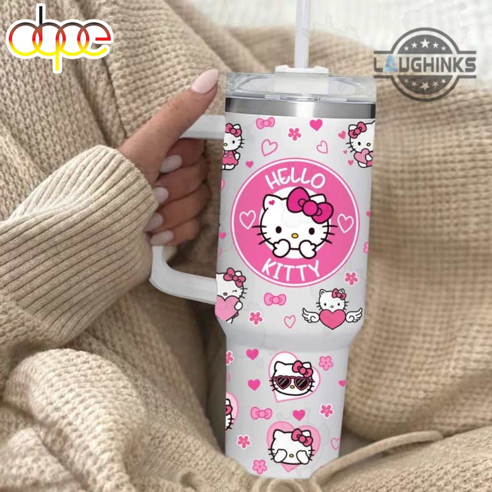 Hello Kitty Stanley 40Oz Cup Dupe 40 Oz Sanrio Character Stainless Steel Tumbler Starbucks Coffee Pink Valentines Day Gift Cartoon Travel Cups