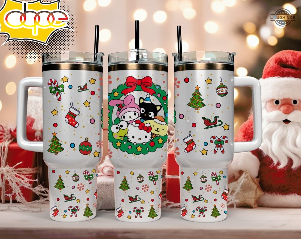 Hello Kitty Stanley Cup 40Oz All Over Printed Cat Hello Kitty Sanrio 40 Oz Stainless Steel Tumbler Cup With Handle The Melody Hello Kitty Stuff Pink Christmas Gift
