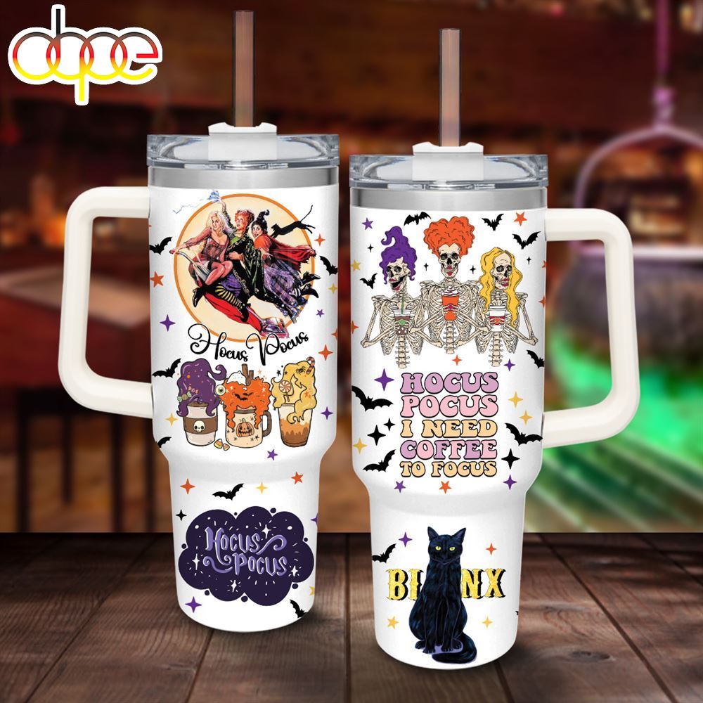 Hocus Pocus Pattern I Need Coffee Halloween Vibes Decoration 40oz Tumbler With Handle And Straw Lid