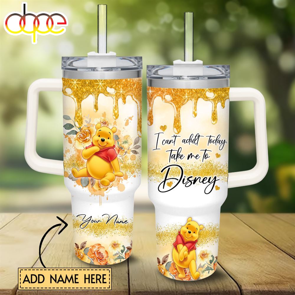 I Cant Adult Winnie The Pooh 40oz Stainless Steel Tumbler With Handle And Straw Lid