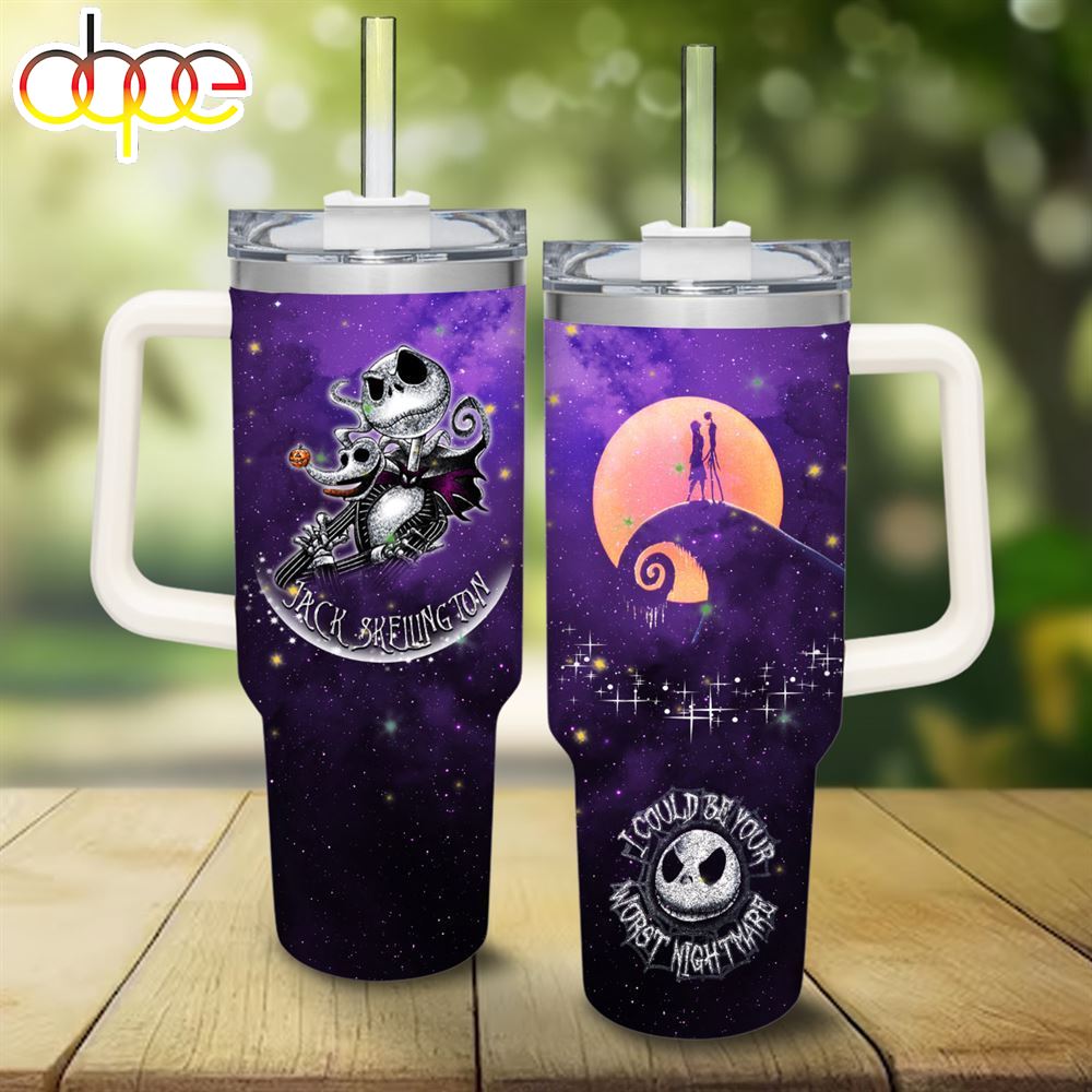 Jack Skellington Castle Glitter Pattern 40oz Tumbler With Handle And Straw Lid