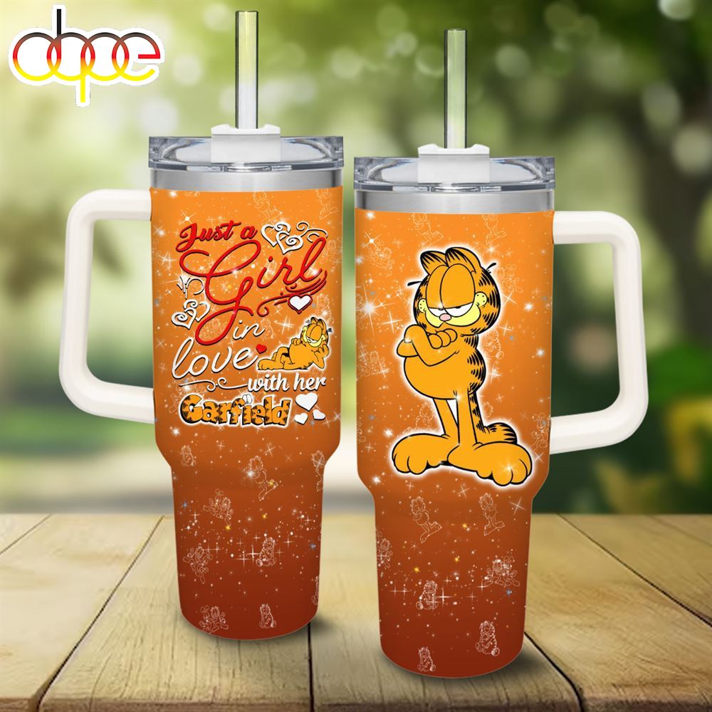 Just A Girl Loves Garfield 40oz Tumbler With Handle And Straw Lid