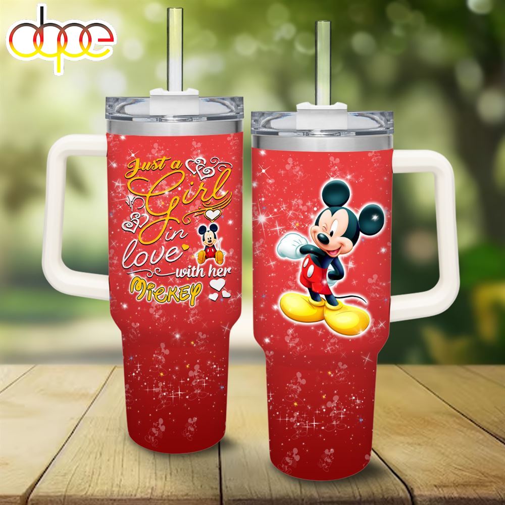 Just A Girl Loves Mickey Mouse 40oz Tumbler With Handle And Straw Lid