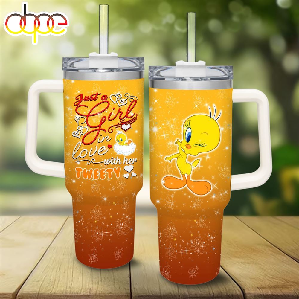 Just A Girl Loves Tweety 40oz Tumbler With Handle And Straw Lid