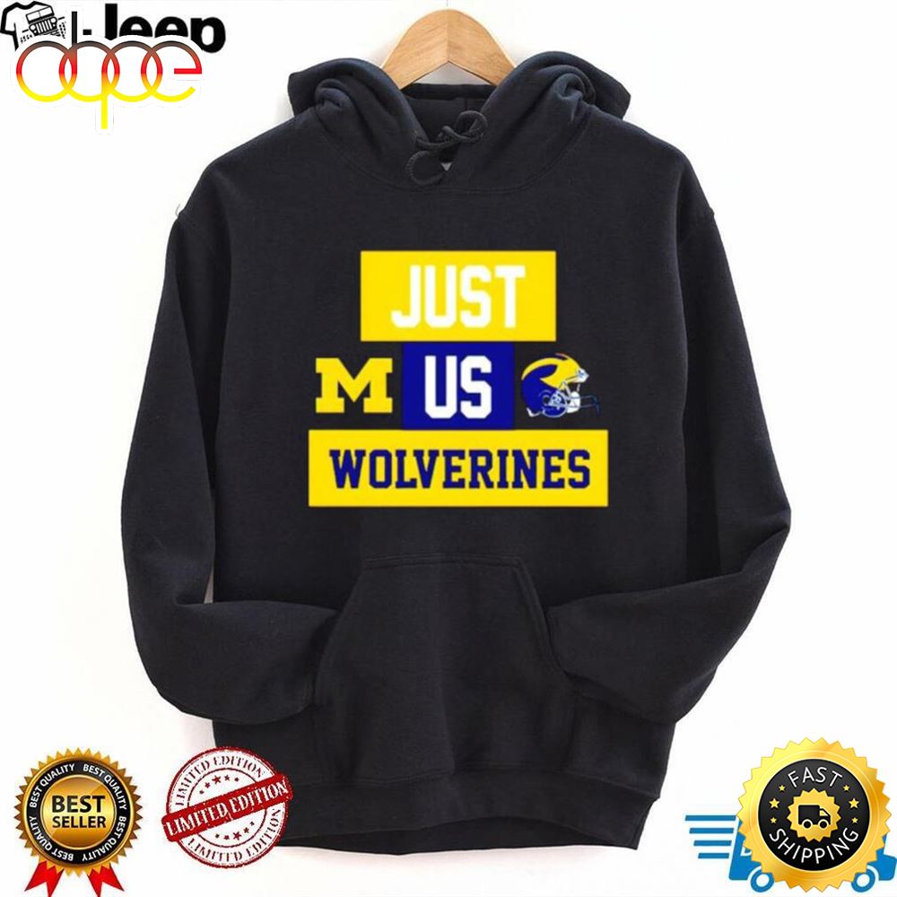 Just Us Michigan Wolverines Helmet Logo Shirt Tee