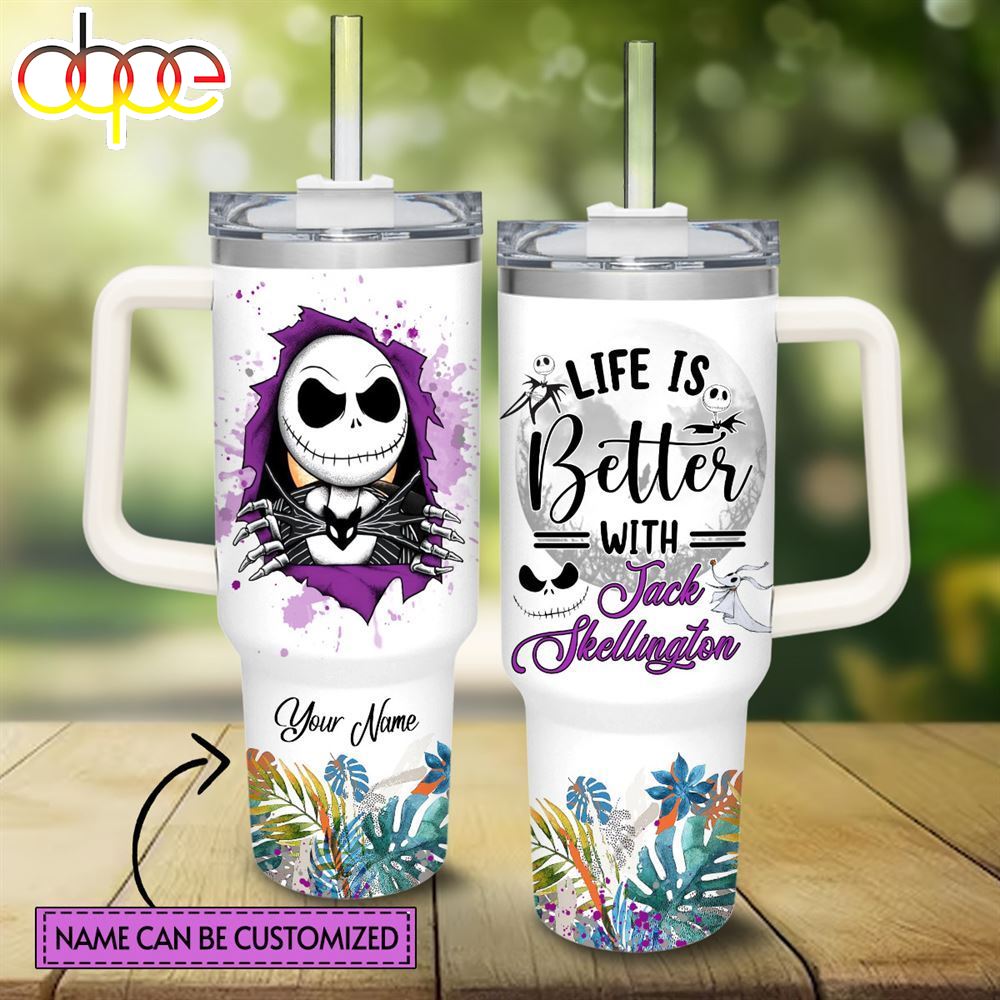 Life Is Better With Jack Skellington 40oz Tumbler With Handle And Straw Lid