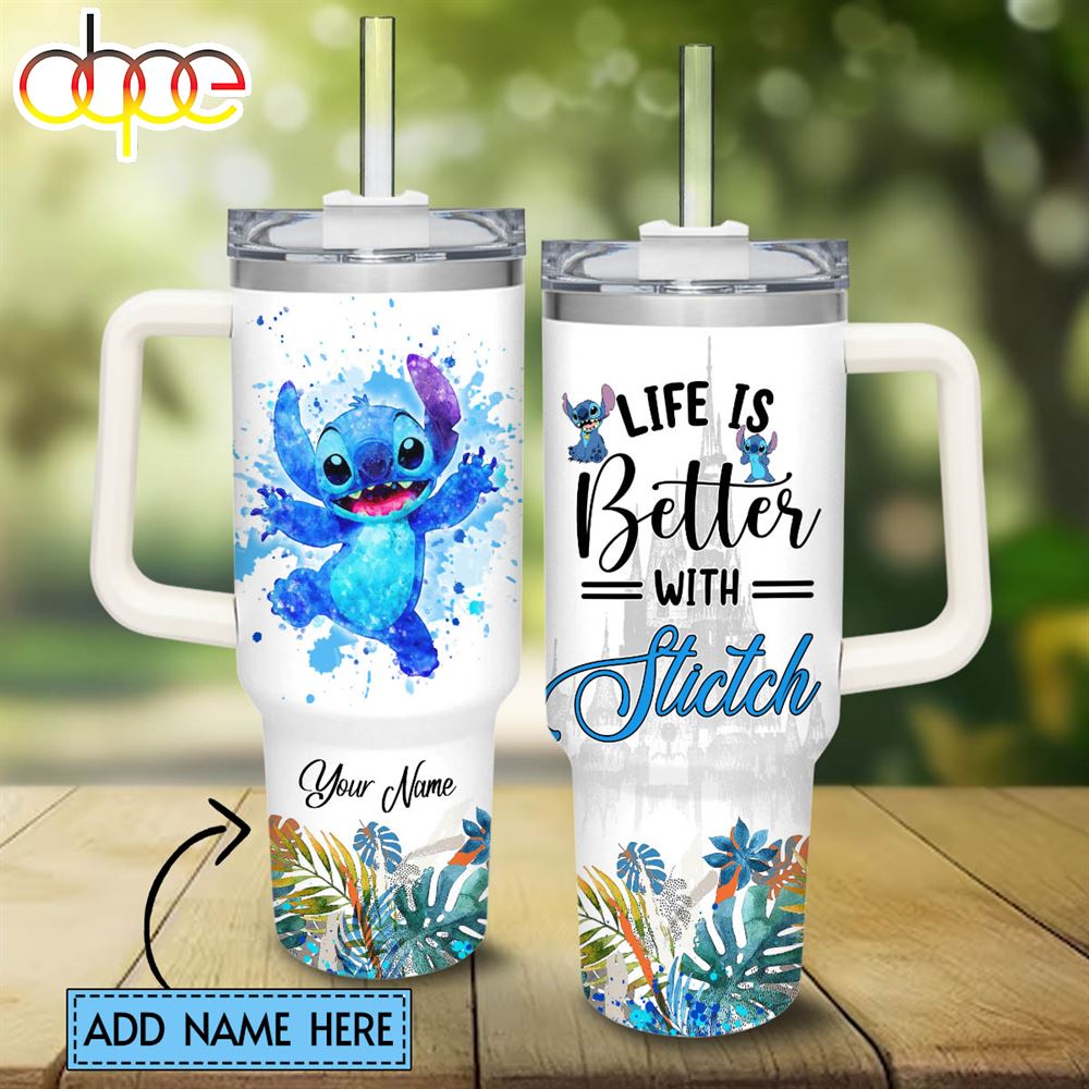 Life Is Better With Stitch 40oz Tumbler With Handle And Straw Lid