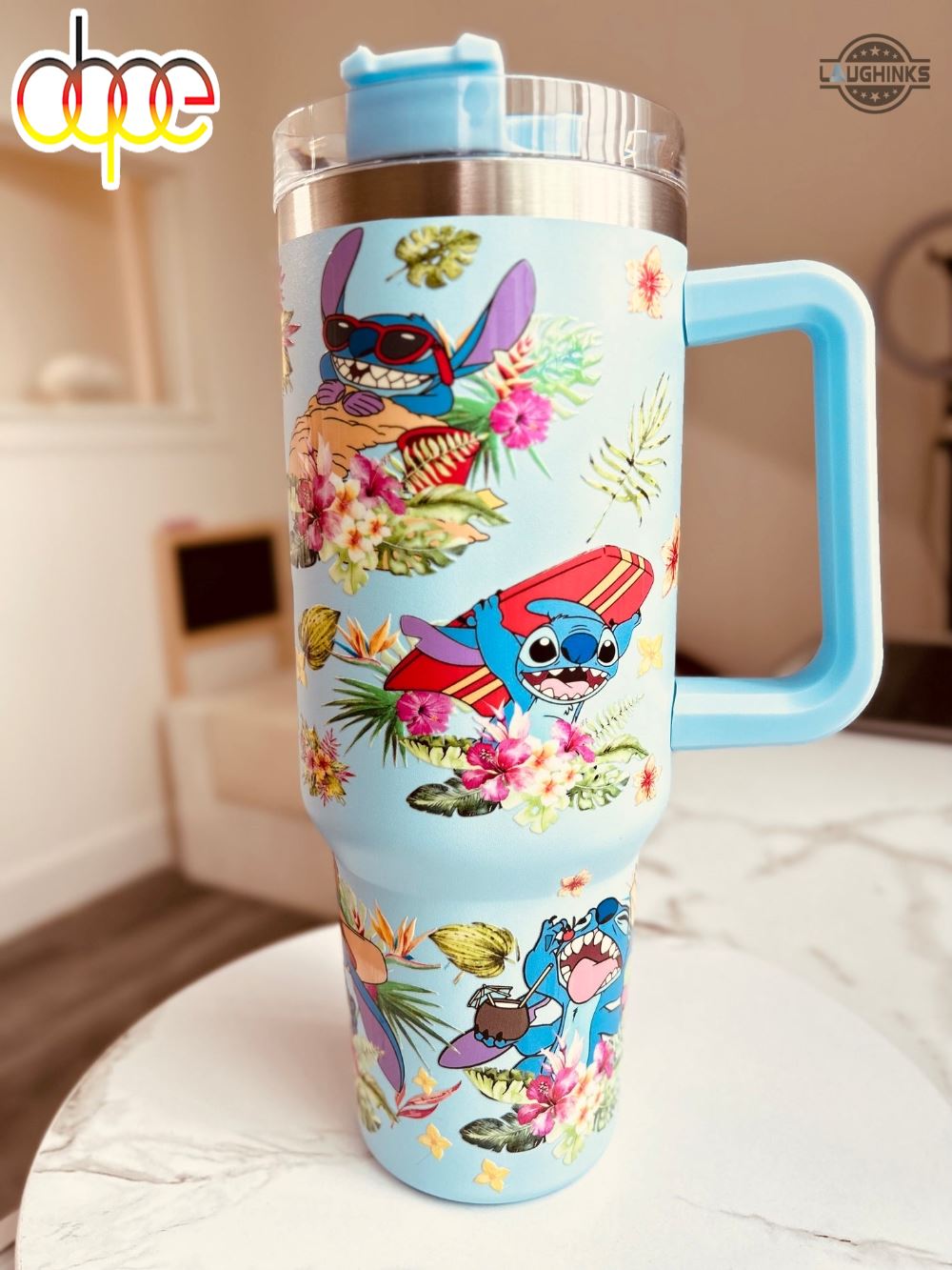 Lilo And Stitch Tumbler Stitch Surfing 40Oz Traveler Cup Tropical Aloha Hawaiian Stainless Steel Stanley Tumbler Dupe With Handle 40 Oz NEW