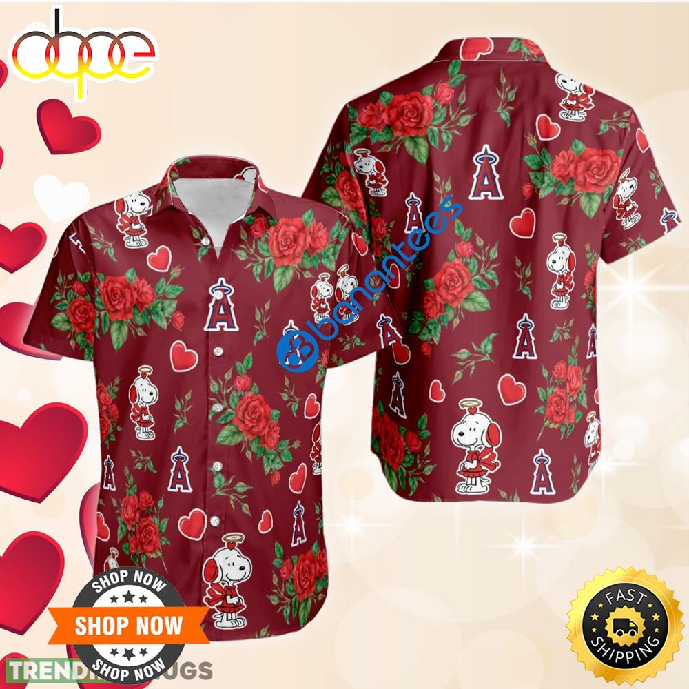 MLB Los Angeles Angels And Snoopy Girl Cute Rose Love 3D Hawaiian Shirt Gift Valentines Vucqp0.jpg