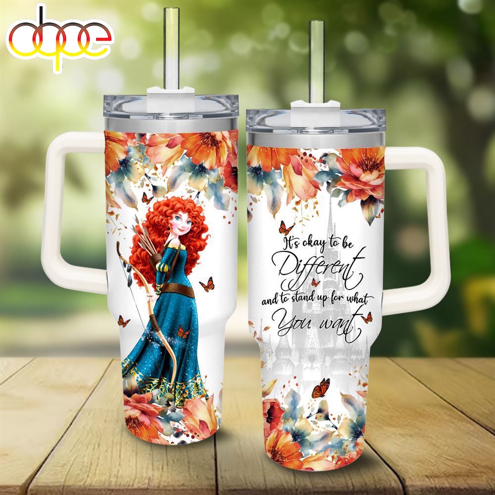 Merida Princess Flower Pattern 40oz Tumbler With Handle And Straw Lid