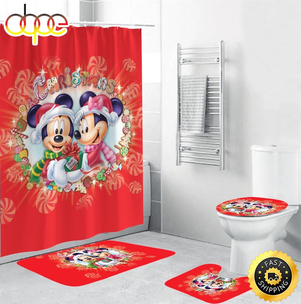 Merry Christmas Mickey Minnie 5 Shower Curtain Sets Bathroom Sets