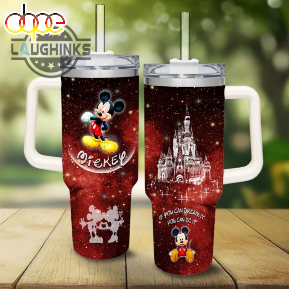 Mickey Mouse Castle Glitter Pattern 40oz Tumbler With Handle And Straw Lid 40 Oz Stanley Travel Cups New