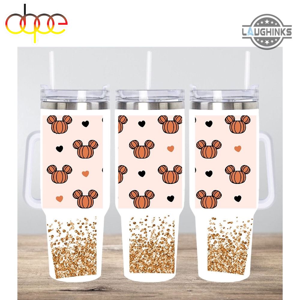 Mickey Mouse Halloween Cup 40oz Mouse With Ears Pumpkins 40 Oz Stainless Steel Quencher Tumbler With Handle Faux Glitter Disney Characters Stanley Cups Dupe