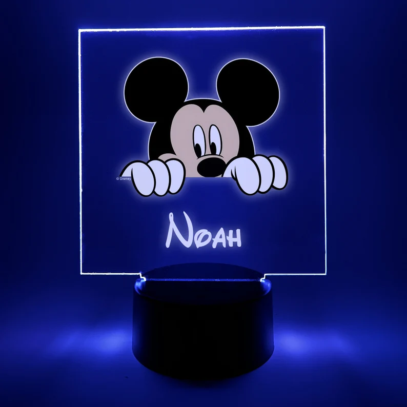 Mickey Mouse Night Light Up Table Desk Lamp Led Personalized Free Engraved Name Boys Girls Bedroom Room