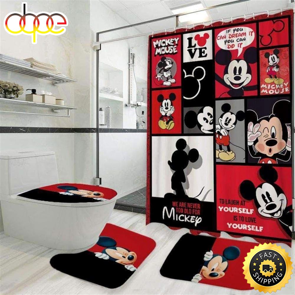 Mickey Mouse Scenes In Red Bathroom Accessory Set