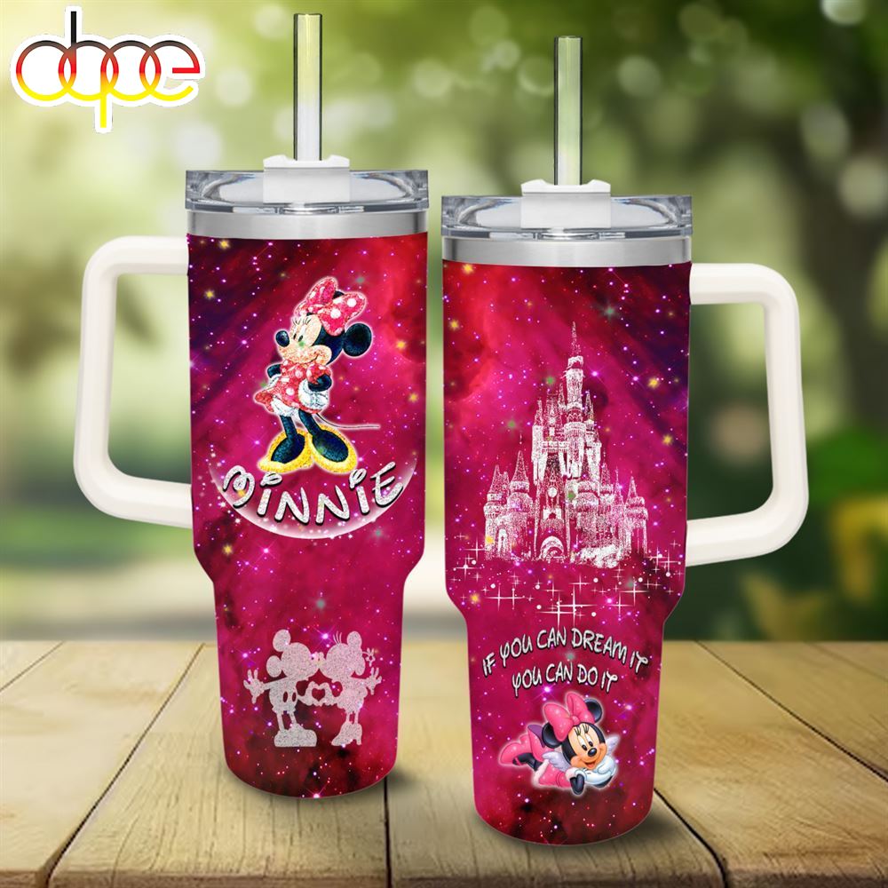 Minnie Mouse Castle Glitter Pattern 40oz Tumbler With Handle And Straw Lid