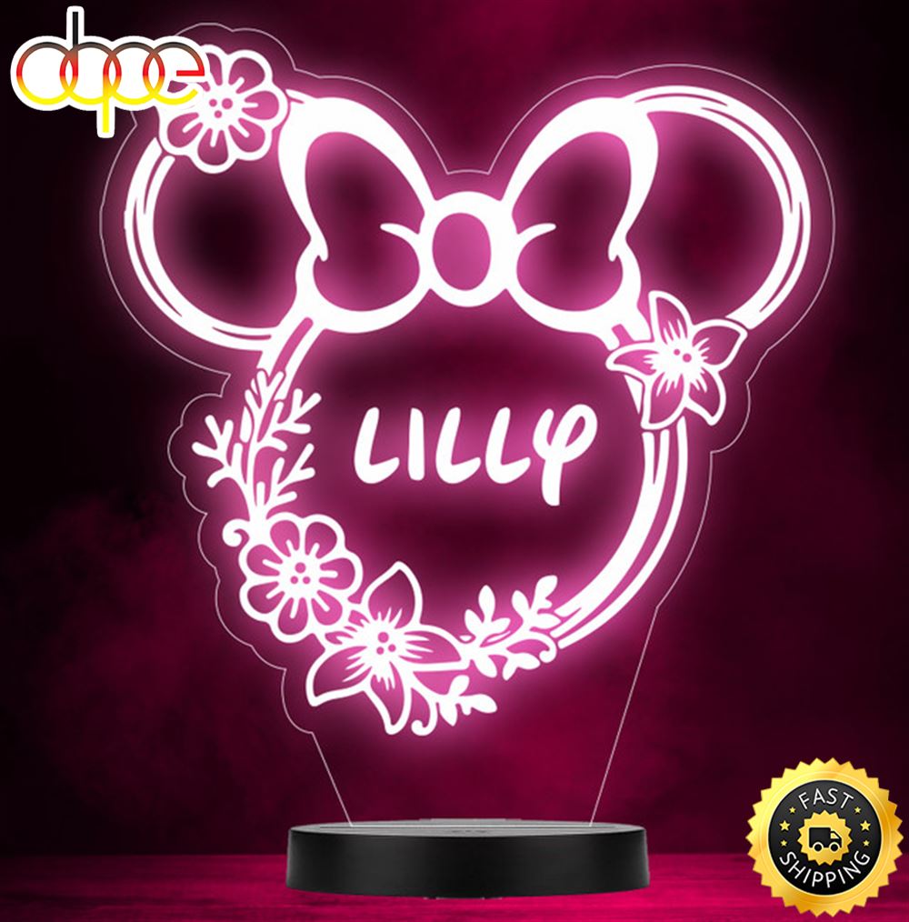 Minnie Mouse Floral Personalised Gift Colour Changing Led Lamp Night Light