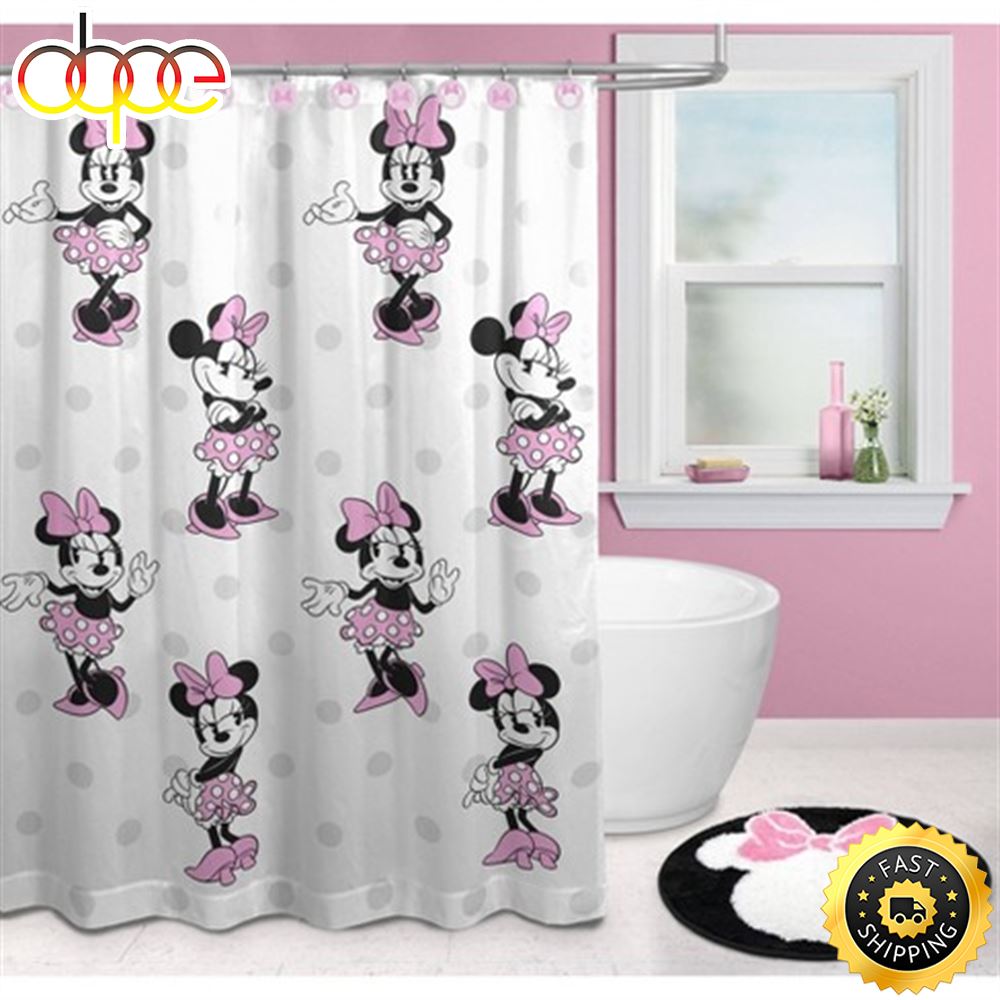 Minnie Mouse Kids Shower Curtain And Rug Bath