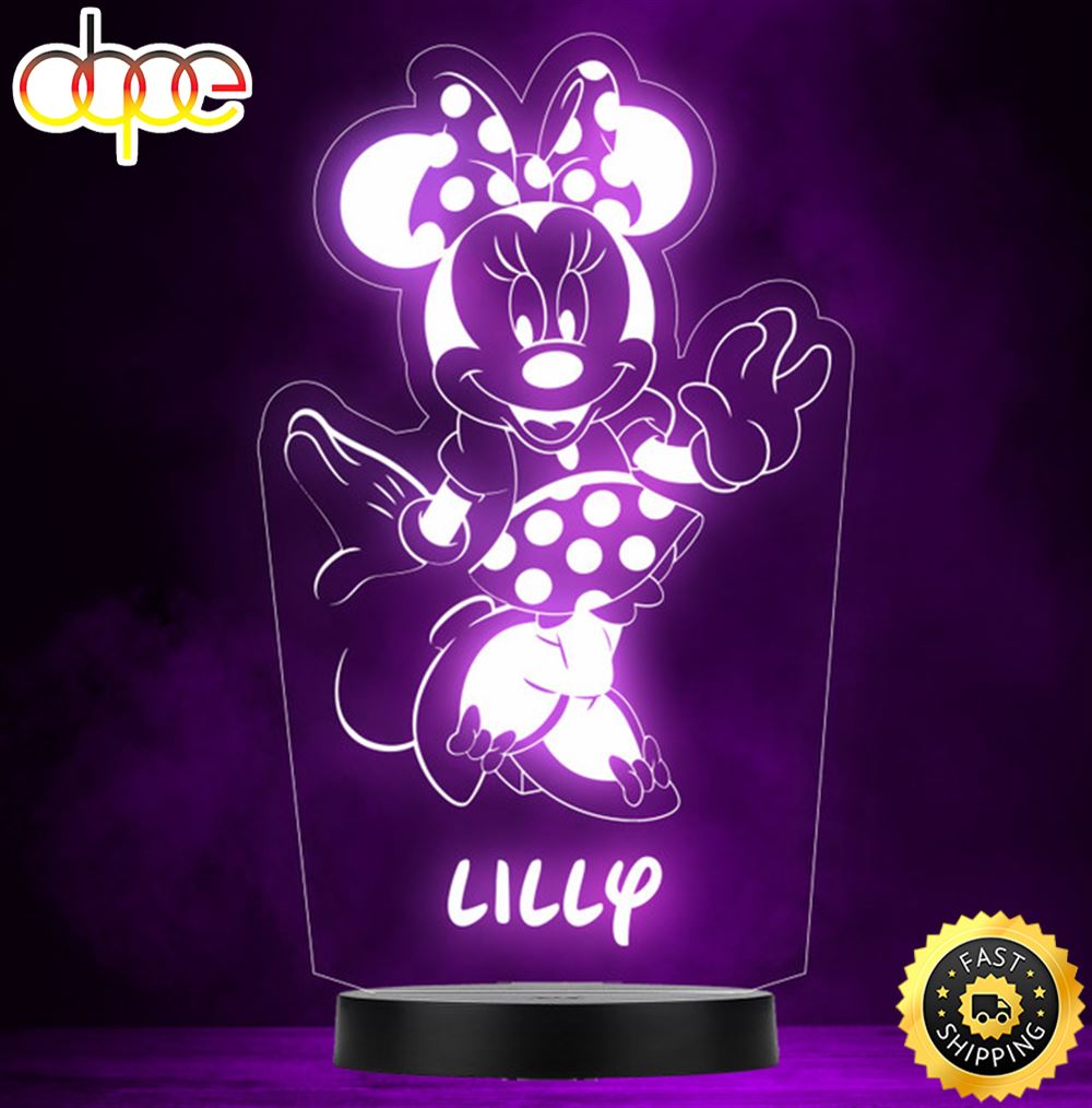 Minnie Mouse Spotty Skirt Personalised Gift Colour Changing Led Lamp Night Light