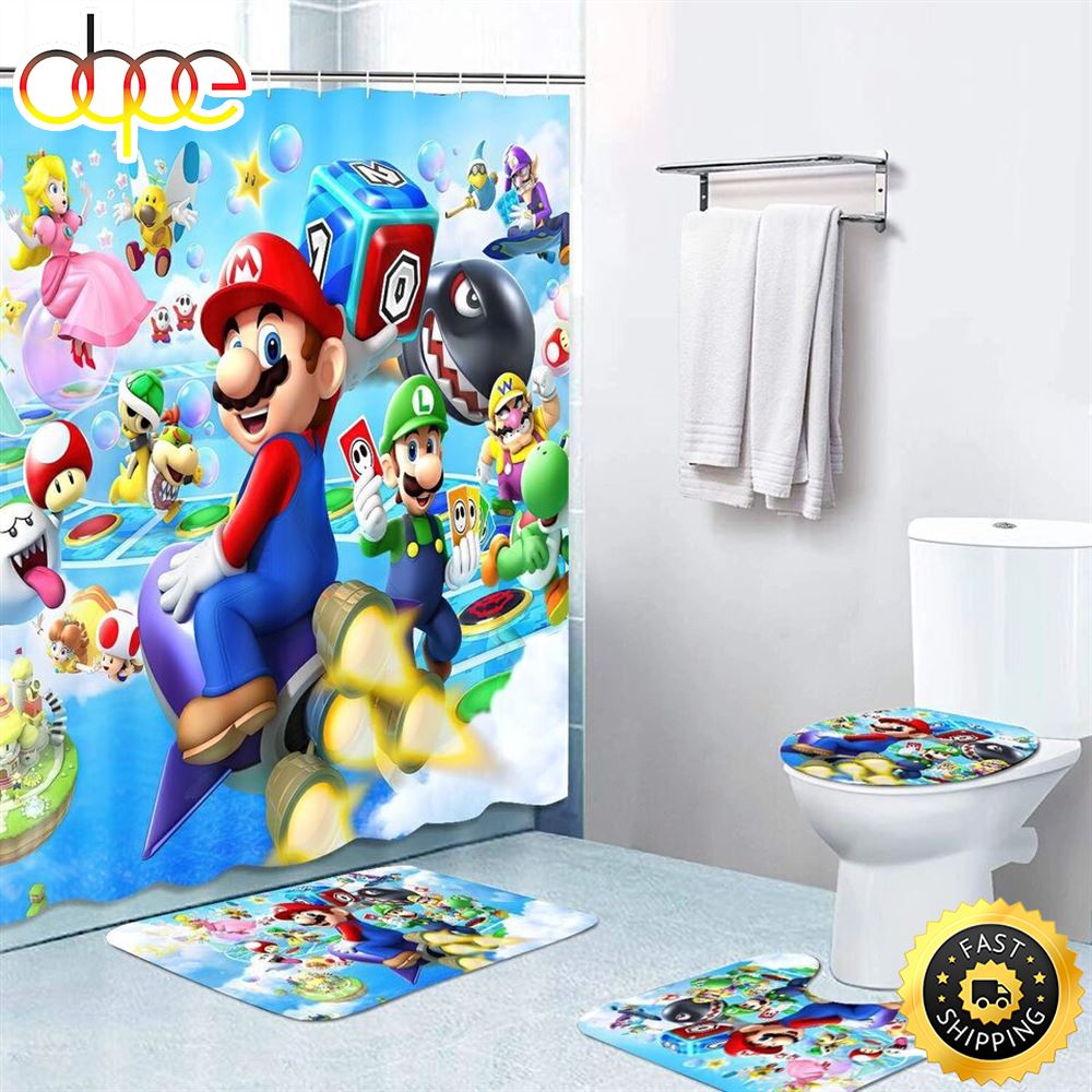 Movie Super Mario Thomas Mermaid Bathroom Set Shower Curtain Bath Mat Toilet Lid Cover