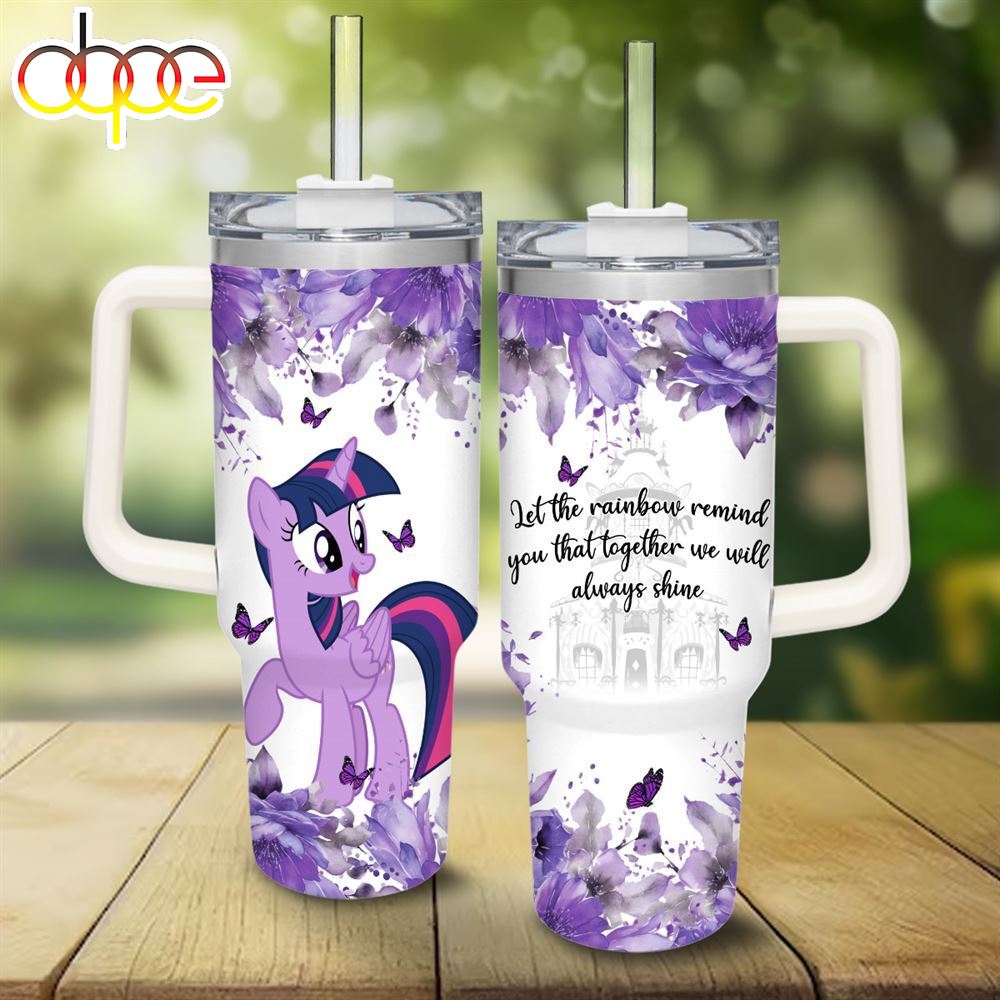 My Little Pony Twilight Sparkle Flower Pattern 40oz Stainless Steel Tumbler With Handle And Straw Lid