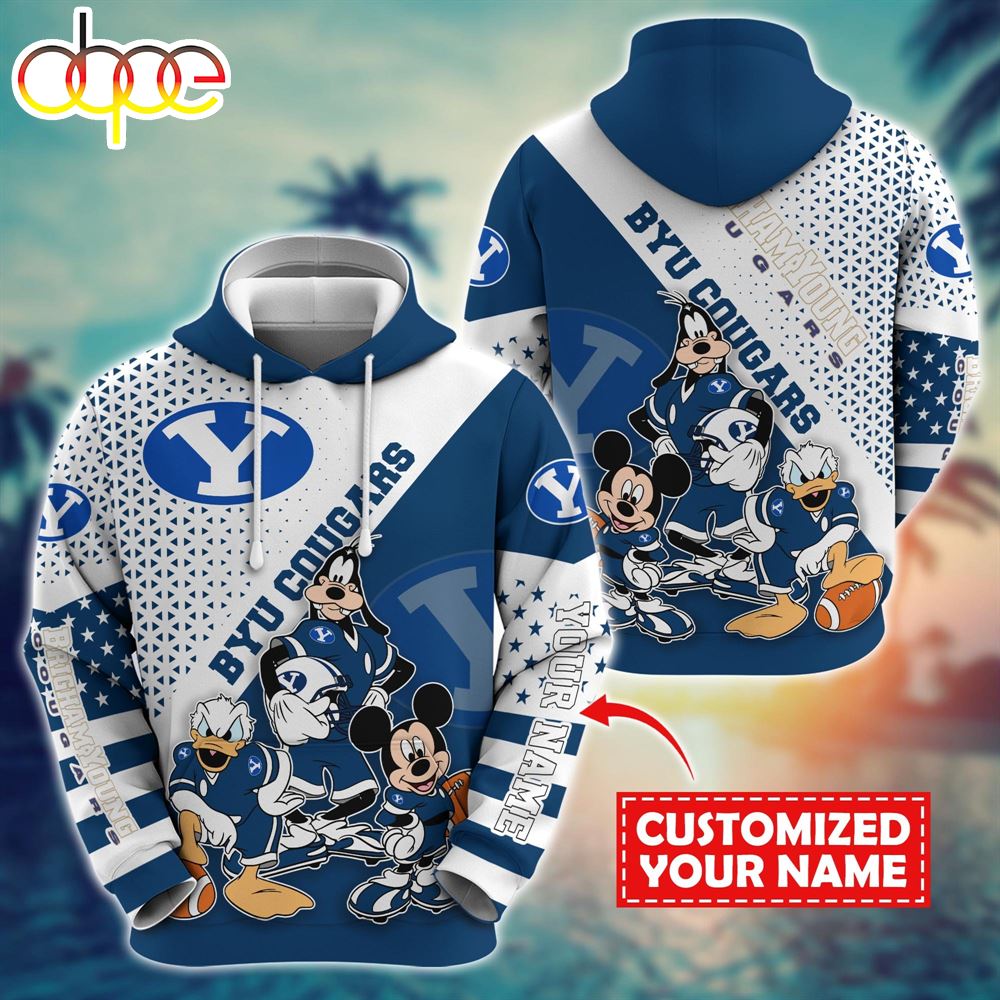 NCAA And Mickey BYU Cougars Character Cartoon Movie Custom Name Hoodie New Arrivals
