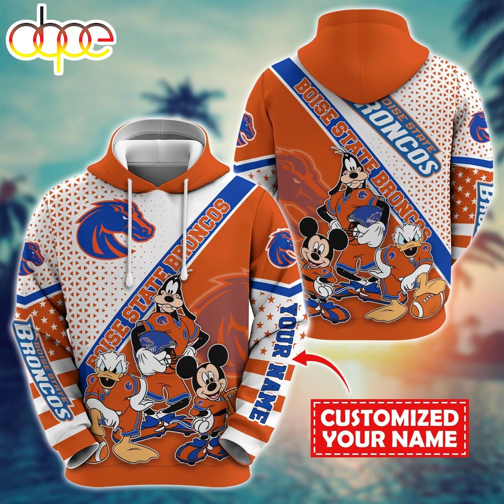 NCAA And Mickey Boise State Broncos Character Cartoon Movie Custom Name Hoodie New Arrivals