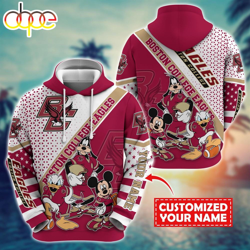 NCAA And Mickey Boston College Eagles Character Cartoon Movie Custom Name Hoodie New Arrivals