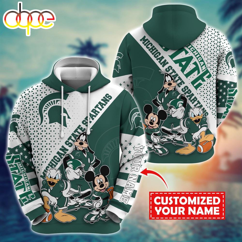 NCAA And Mickey Michigan State Spartans Character Cartoon Movie Custom Name Hoodie New Arrivals
