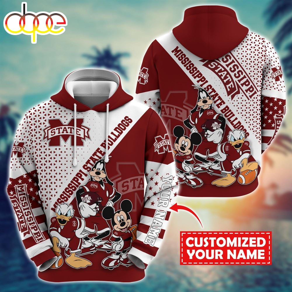 NCAA And Mickey Mississippi State Bulldogs Character Cartoon Movie Custom Name Hoodie New Arrivals